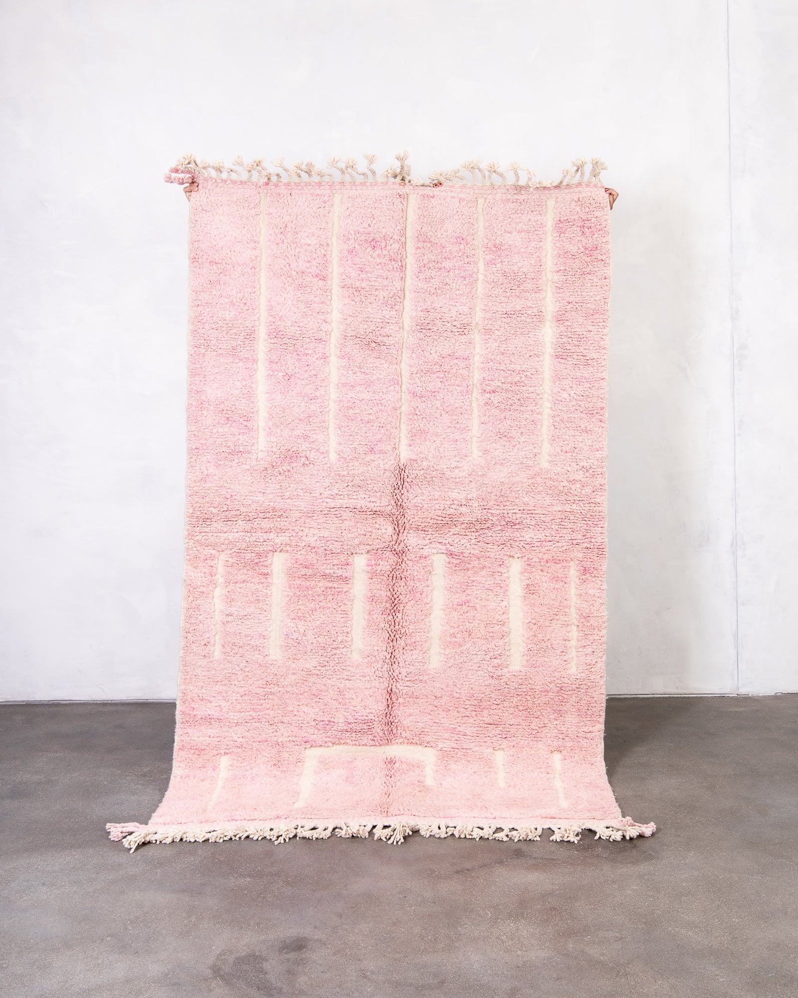 Modern, designer, handcrafted Berber rug from Morocco. Beniourain carpet with beautiful colours and patterns and fluffy wool texture.